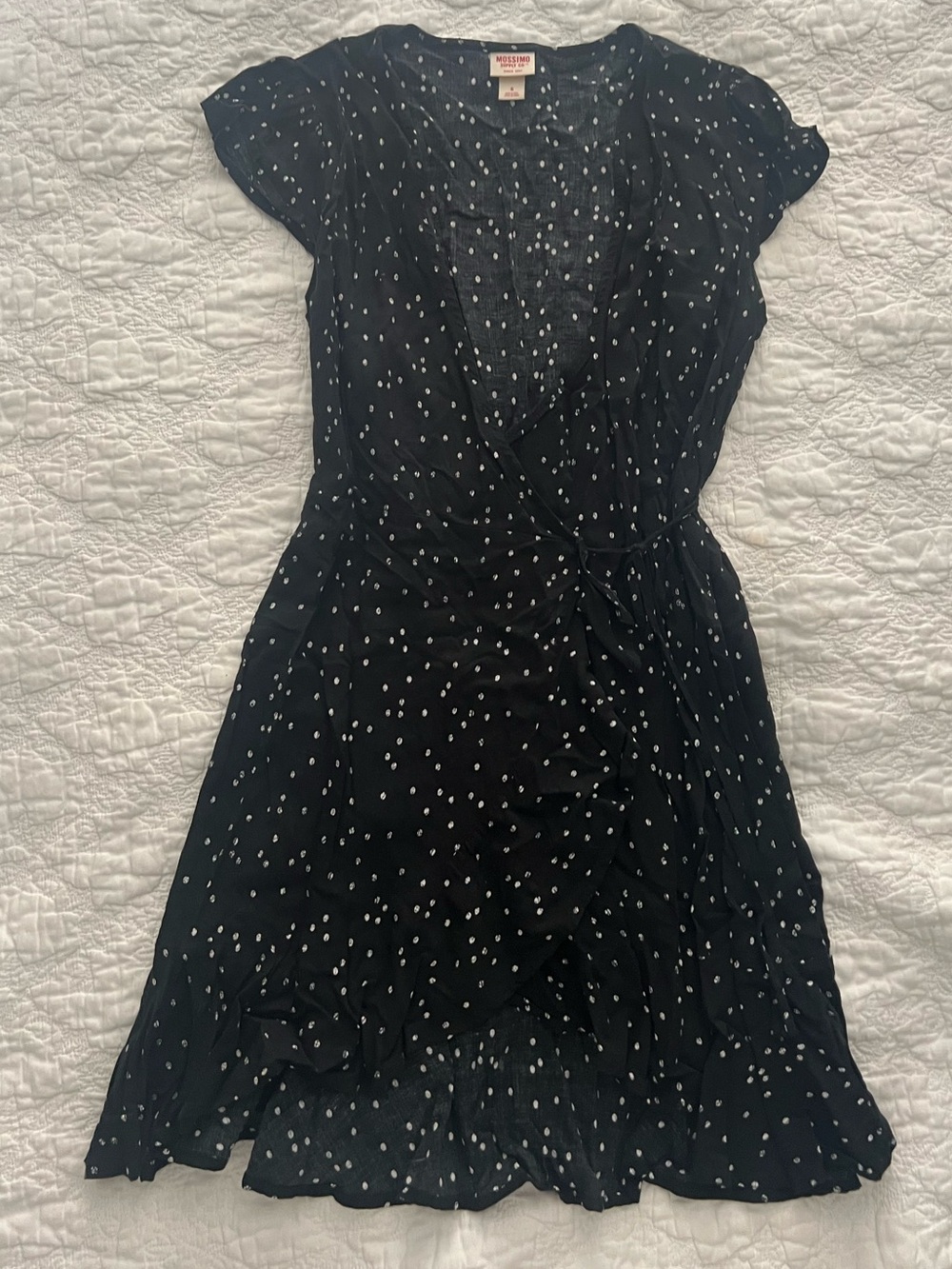Mossimo Supply Co. Black Midi Wrap Dress with White Dot Print